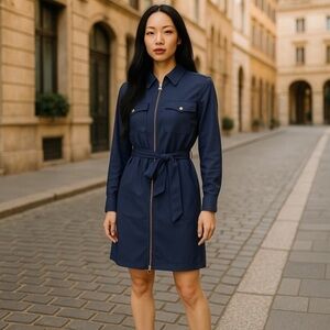Calvin Klein Blue Cuffed Sleeve Shirt Dress